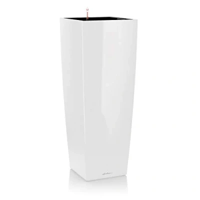 Image de Lechuza Pot de Fleurs d&#039;Interieur Premium Cubico Alto Réserve d&#039;Eau Intégrée Coloris Blanc 40 x 105 cm