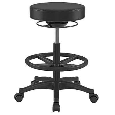 Image de SONGMICS Tabouret de Travail, Siège Haut, dynastique Ergonomique, Bureau Assis Debout, pivotant et réglable, 59,5 81 cm, avec Repose Pieds Circulaire Noir OSC007B01