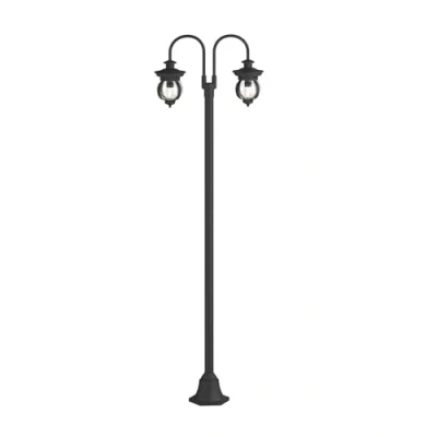 Image de Lindby Lampadaire extérieur Farley à intensité variable (Antique, Classic) en Noir Métal (à 2 lampes, E27), Candélabre, luminaire d’extérieur
