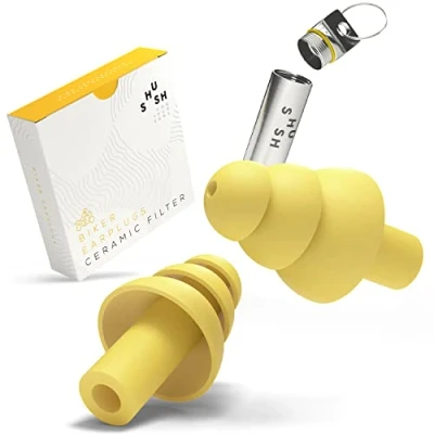 Image de Shush Biker Earplugs Bouchons d&#039;oreille pour motards Protection auditive haute performance contre le bruit du vent Filtre en céramique (SNR 24 dB) Réutilisable plus de 365 fois