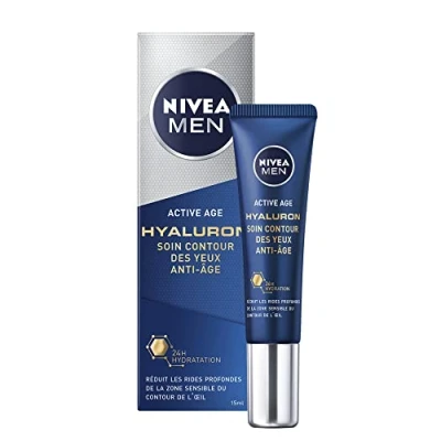Image de NIVEA MEN Soin yeux anti Age (1 x 15 ml), contour des hydratant à l’Acide Hyaluronique, visage rides et ridules pour hommes