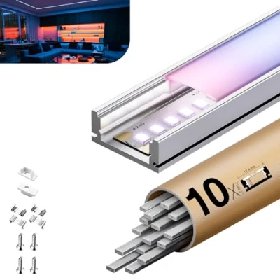 Image de KOSOOM profilé pour LED 10 x 2 m tol 20 m, avec couvercle en PC mat, dimensions 17,4 mm 7 mm, profil prend charge les bandes d&#039;une largeur inférieure ou égale à 12,4