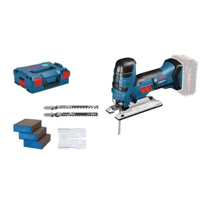Image de Bosch Professional 18V System scie sauteuse sans fil GST 18 V LI S (poignée champignon, profondeur de coupe bois/alu/métal : 120/20/8 mm, 3 lames, pare éclats, batterie ni chargeur, dans L BOXX)