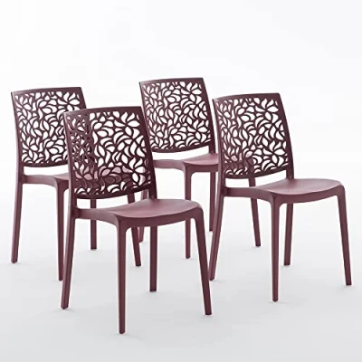 Image de Lot de chaises Anna en résine renforcée, empilables, Usage intérieur et extérieur (4, Rouge foncé)