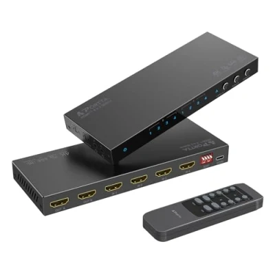 Image de HDMI Matrix 4x2 4K 60Hz, PORTTA Switch Splitter 4 in 2 Out avec Toslink 3.5mm Audio Extractor, Arc, 16 EDID Modes, Downscale, et IR Télécommande, SoutienHDMI 2.0b HDCP 2.3/2.2 HDR 3D CEC