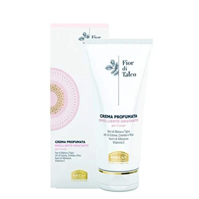 Image de Helan, Fior di Talco, Creme Hydratante Corps Parfumée Crème et Émolliente Femme pour Peau Douce Veloutée avec Beurre d’Abricot, Huiles Nutritives Vitamine E, 200 ml Made in Italy
