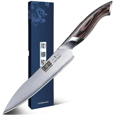 Image de HOSHANHO 15cm Couteau Universel, Tout Usage en Acier Inoxydable, Petit de Cuisine Professionnel Paring avec Poignée Bois Pakka