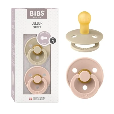 Image de Tétine BIBS Colour. Lot de 2 sucettes. Sans bisphénol A, Téterelle ronde. Latex caoutchouc naturel, Fabriqué au Danemark. Taille 1 (0 6 mois), Vanilla/Blush
