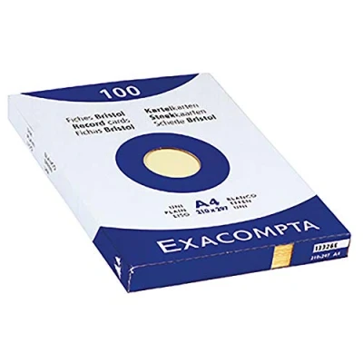 Image de Exacompta Réf. 10256E Paquet de 100 fiches bristol quadrillées 5x5 non perforées sous film compatibles avec imprimante jet d&#039;encre, laser et photocopieur format 210 x 297 mm couleur jaune