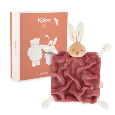 Image de KALOO Doudou Lapin Bordeaux 24cm Plat Bébé Ultra Doux Fourrure de Flanelle Extra Douce Nœuds avec Fonction Attache Tétine Compagnon Câlin et Educatif Dès la Naissance K214008