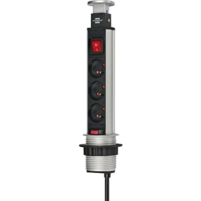 Image de Brennenstuhl Multiprise TOWER POWER encastrable, 3 prises, avec 2m de câble