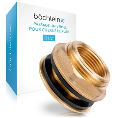 Image de Bächlein Passage Universel pour Citerne de Pluie en Laiton comme Raccordement Robinet d&#039;eau ou Soutirage, 2 Joints Inclus FiletageIintérieur 1/2 Pouce