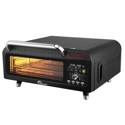 Image de LITTLE BALANCE 8733 Revolution&#039;Air, Four à Pizzas électrique, Multifonction, 3 en 1, Air Fryer, Grill, 10 modes de cuisson, 7 accessoires, Pierres pizza, Jusqu&#039;à 400 C, 2000 W, Noir