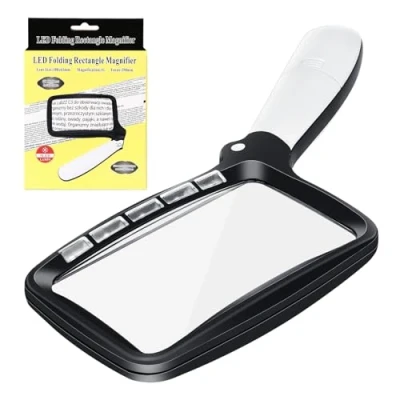 Image de Loupe de Lecture rectangulaire, Lumineuse, 3X Grand Loupes Eclairante avec 5 lumières à LED, 2 Modes d’intensité, pour Les Seniors, Enfants, Loisirs, l&#039;artisanat, Horlogers