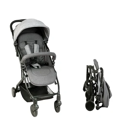 Image de Bambisol Poussette Canne Compacte YUKO² Dès la Naissance, Pliage 1 main, Garde corps, Tissu Polyester Recyclé Gris Chiné Eco
