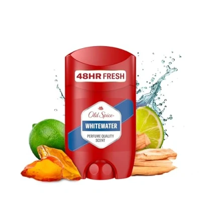 Image de Old Spice Whitewater Déodorant en stick pour homme, 50 ml, fraîcheur 48 h, parfum longue durée, 0 % sels d&#039;aluminium, pas de taches sur le noir et blanc, fabriqué à partir plastique