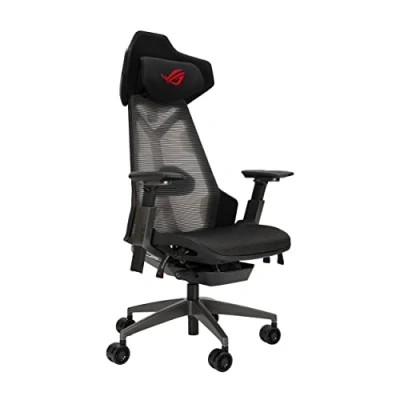 Image de ASUS ROG Destrier Ergo Fauteuil gaming (Support Lombaire et Appui tête, accoudoirs 360, jusqu&#039;à 14 cm, mode jeu mobile, cadre en aluminium)