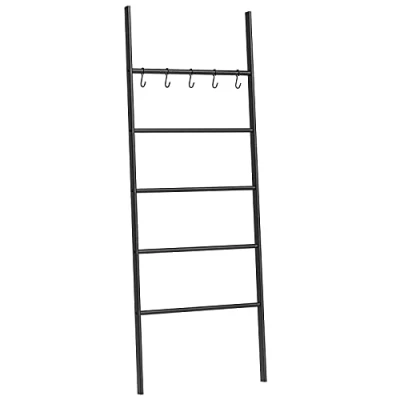 Image de HOOBRO Étagère Échelle, Porte Serviettes, avec 5 Amovibles Crochets, 58 x 177 cm, Gain de Place, Stable, pour Bain, Salon, Chambre, Bureau, Style Industriel, Montage Facile, Noir EBK62CJ01