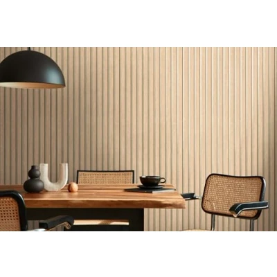 Image de A.S. Création Papier peint intissé avec motif lambris effet métallisé 0,53 x 10,05 m Beige marron or imitation bois Fabriqué en Allemagne 786651
