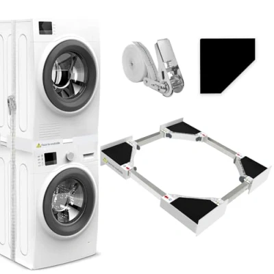 Image de NIUXX Kit de Superposition Universel, Accessoires pour Lave linge/Sèche linge, Universel Cadre Intermédiaire linge et Sèche avec Corde à Cliquet, taille réglable（46 66cm）