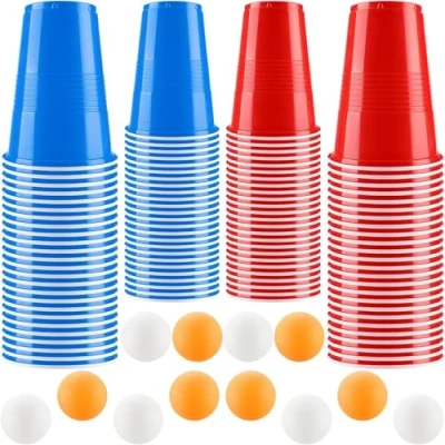 Image de Gobelet Beer Pong, 500ML Réutilisables Tasse de Bière Biere Rouge avec 12 Balles Ping pour Une Fête d&#039;anniversaire, Réunion Noël, d&#039;amis