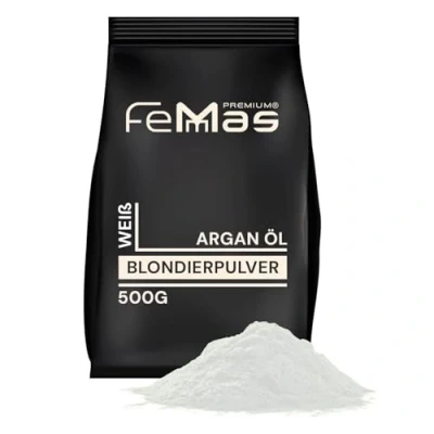 Image de FemMas poudre décolorante blanche 500g I Avec technologie Plex et huile d&#039;argan application facile décoloration uniforme forte sans poussière Éclaircissements des cheveux de 2 à 7 nuances