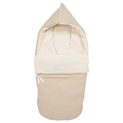 Image de Koeka Chancelière Poussette Couverture Emmaillotage Bébé Avec Capuche Doublé De Peluche Oslo Tissu Coton Lavable Beige Tu