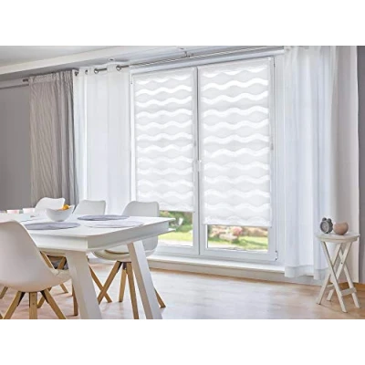 Image de Khome Klemmfix Store Enrouleur Double, Motif Vague, sans perçage, 70 x 150 cm (l L), Polyester, Blanc,