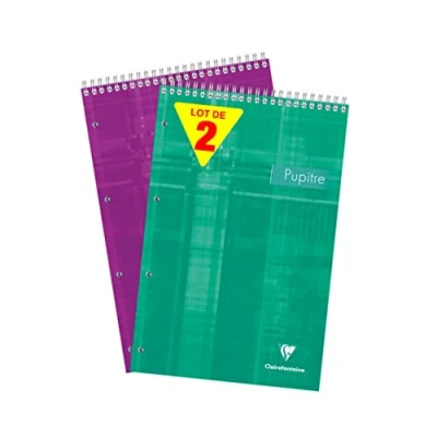 Image de Clairefontaine 86152AMZC Lot de 2 Blocs Pupitre à Spirale Perforés A4+ 21x31,8 cm 160 Pages Détachables Petits Carreaux Papier Blanc 90 g Couverture Carte Pelliculée Couleurs Aléatoires