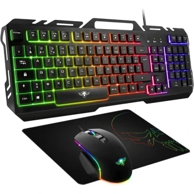 Image de SPIRIT OF Gamer Pack Gaming 3 en 1 Pro MK5 Clavier RGB Anti Ghosting Souris 7 Boutons 3200 DPI Tapis Dérapant Compatible PC/Playstation/Xbox