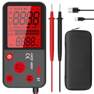 Image de BSIDE Multimètre Numérique Automatique Rechargeable Grand Écran Voltmètre Intelligent Ultra Fin avec NCV Testeur de Tension CC CA Continuité Fréquence Résistance Étui