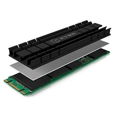 Image de ICY BOX Refroidisseur Plat M.2 avec Une Hauteur de 5 mm pour SSD (2280), Compatible la PS5, en Aluminium, 2X tampons Thermiques Silicone, autoadhésif, Passif, IB M2HS 701