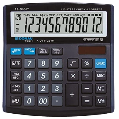 Image de Calculatrice de Bureau DONAU Tech/K DT4122 01 Fonction Racine 12 Chiffres/ 136x134x28mm/ Couleur: Noir/Calculatrice avec Affichage Chiffres/Double Alimentation/Design Compact/Garantie 5 Ans