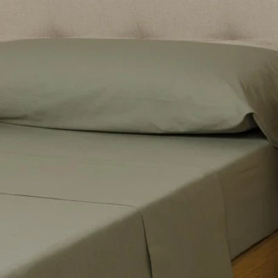 Image de TRAMAS+ Parure de lit Simple 90 x 200 cm, 100% Coton, Linge lit, draps et 1 taie d&#039;oreiller, certifié Standard 100 par Oeko TEX Vert Sauge