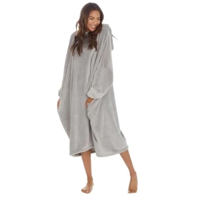 Image de Undercover Poncho à capuche surdimensionné manches longues en polaire ultra douce pour femme, gris, taille unique