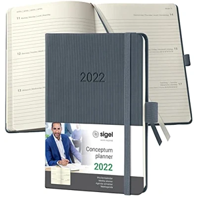Image de SIGEL C2267 Agenda semainier 2022 Conceptum, couverture rigide, 10,8 x 15,1 cm, gris foncé