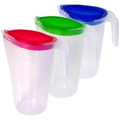 Image de Home Line carafe à jus 1,5 l Lot de 3 (bleu, vert, rouge) Verseuse eau avec couvercle fixe bec verseur anti goutte eau, pour réfrigérateur, distributeur