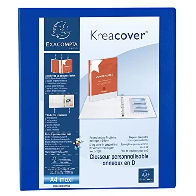Image de Exacompta réf. 51826BE 1 Classeur opaque rigide personnalisable 3 poches 2 anneaux en D de 25 mm Dos 47 Dimensions extérieures : 32 x 27,7 cm Format à classer A4 Maxi Coloris bleu