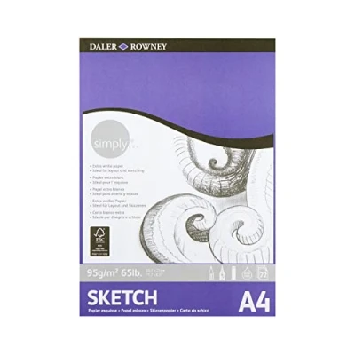Image de Daler Rowney Bloc de papier à croquis légèrement texturé A3 95 g/m² 1 face 72 feuilles blanches Idéal pour les artistes débutants et amateurs