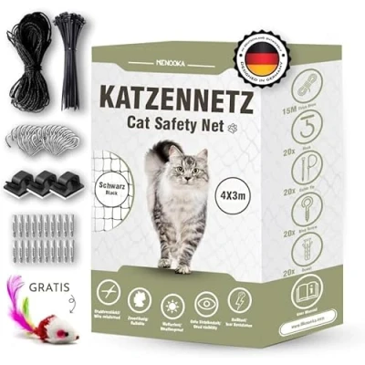 Image de Menooka Filet pour chat balcon sans poteaux 4 x 3 m renforcé Grille de fenêtre Kit fixation
