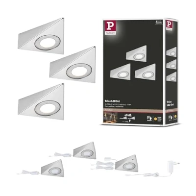 Image de Paulmann 92125 LED sous meubles Trias avec capteur de proximité kit 3 3000 K 2,7W 135x132 mm 185lm Acier brossé luminaire en saillie pour meuble