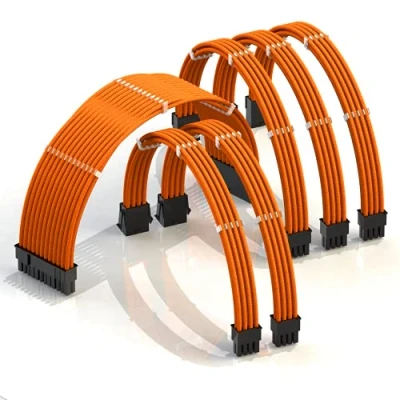 Image de LINKUP AVA 50cm Rallonge de Câble PSU Gainée Personnalisée GPU PC Tressé avec Kit Peigne Compatible RTX3090┃1x24P (20+4)┃2x8P (4+4) CPU┃3x8 P (6+2) GPU┃500mm Orange