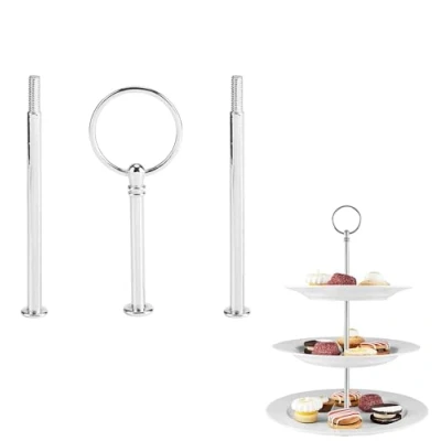 Image de Présentoir à Gâteau Multi Étages Support de Assiette Dessert Plats Service Poignée Plateau Cupcake pour Mariage Fête Soirée Anniversaire, Non Incluse(3 tiers Round Silver)