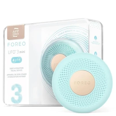 Image de FOREO UFO 3 mini masque hydratant visage 4 en 1 Anti âge Luminothérapie LED à spectre complet et lumière rouge Thermothérapie Massage T Sonic Connecté par application Arctic Blue