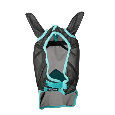 Image de Weatherbeeta Masque Anti Mouches Comfitec Deluxe Fine Mesh avec Oreilles et Nez Noir/Turquoise Poney