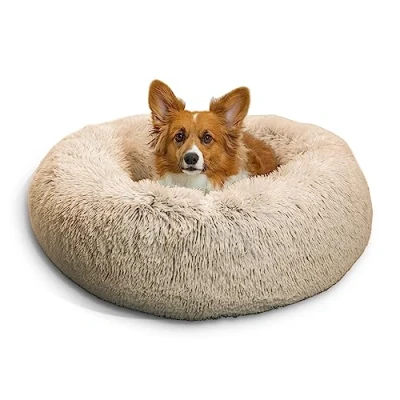 Image de Best Friends by Sheri The Original Calming Donut Coussin pour Chat/Chien Fourrure à Poils Longs/Housse zippée Amovible Taupe 76 x cm M