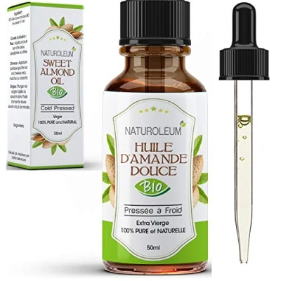 Image de HUILE D&#039;AMANDE DOUCE 100% BIO, pure et naturelle, pressée à froid Extra Vierge soin du corps peau visage cheveux, vegan, 50 ml