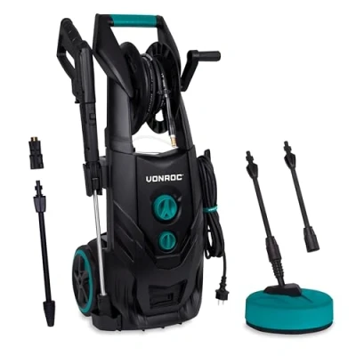 Image de VONROC V25 2 Nettoyeur Haute Pression 2500W 195 Bar Réservoir de Détergent Réglable Débit 468L/h, 50 Max. Tuyau, Pistolet, Buses, Lance Rallonge, Aiguille Nettoyage