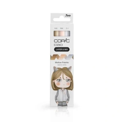 Image de COPIC Ciao LAYER &amp; MIX « Mellow Palette », Set de marqueurs 3 couleurs différentes, marqueur mise en page avec une pointe moyenne et brosse.