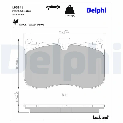 Image de DELPHI LP3941 Jeu de plaquettes frein préparé pour l&#039;indicateur d&#039;usure BMW: XM (G09) Traction intégrale, Label intégrale
